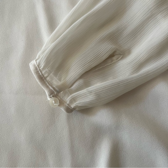 Apt. 9 • Ivory Sheer Yoke Blouse with Eyelash Lace Ribbon • Size Small - Picture 6 of 9